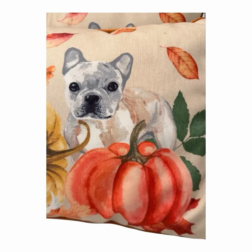 Pillows Corgi Fr Bulldog,Puppy Fall Pumpkins Leaves 12